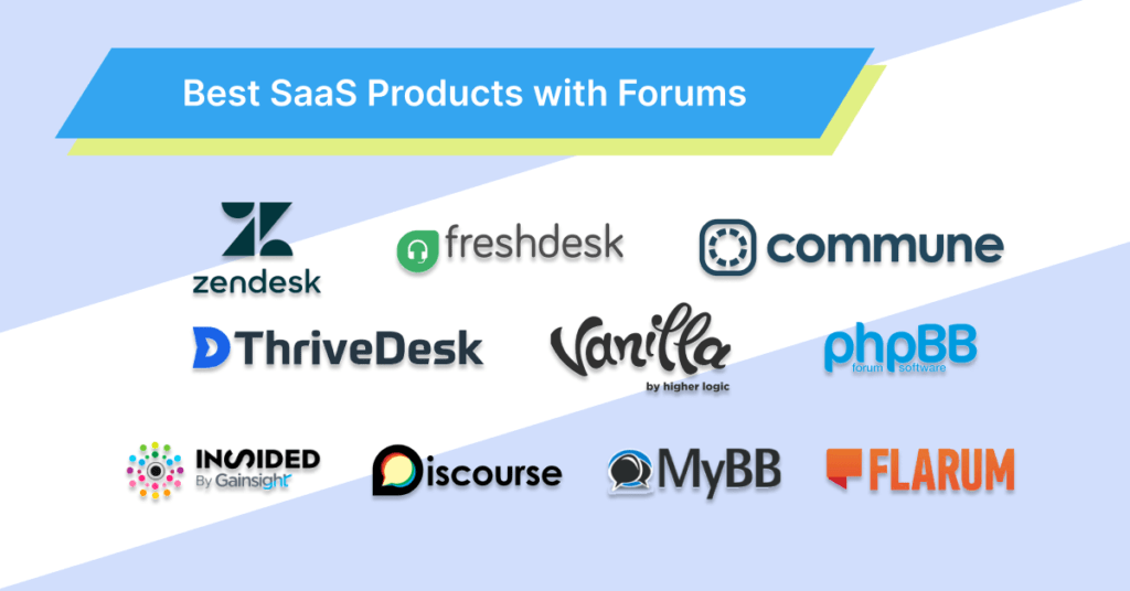 logos of SaaS solutions with a forum feature